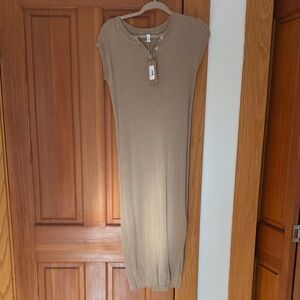 Wishlist Tan Ribbed Midi Dress